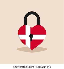 denmark lockdown love symbol. Coronavirus pandemic puts denmark on lockdown with isolated background.