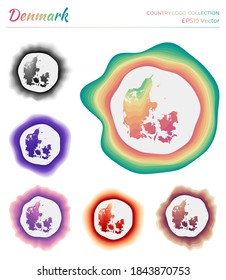 Denmark logo collection. Colorful logo of the country. Unique layered dynamic frames around Denmark border shape. Vector illustration.