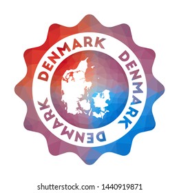 Denmark low poly logo. Colorful gradient travel logo of the country in geometric style. Multicolored polygonal Denmark rounded sign with map for your infographics.