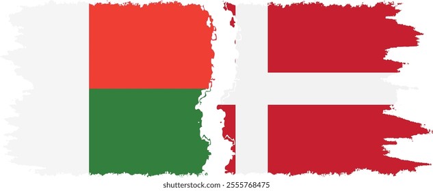 Denmark and Madagascar grunge flags connection, vector