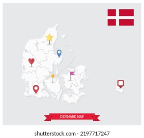 Dänemark Karte 3D und Symbole. Sehr detaillierte Vektorgrafik.