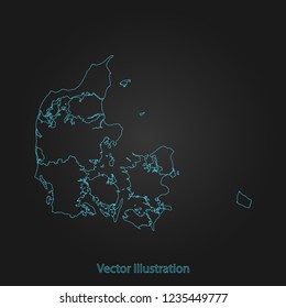 Denmark map - Abstract mash line and point scales on dark background with Denmark. flat design style, clean and modern. Vector Illustration eps10