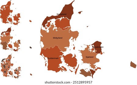 DINAMARCA MAP com as suas divisões administrativas e regiões