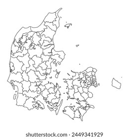 Mapa de Dinamarca con divisiones administrativas. Ilustración vectorial.