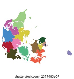 Denmark map with administrative provinces. Map of Denmark colorful 