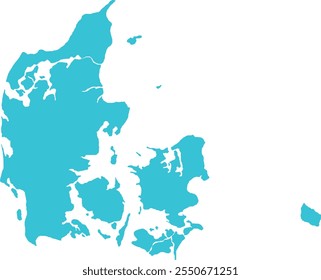 Mapa da Dinamarca em Azul, Fronteira do País, Mapa da Dinamarca, Linha de fronteira da Dinamarca, Mapa Geográfico