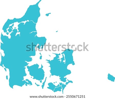 Denmark MAP in Blue, Country Border, Denmark Map, Border line of Denmark, Geographic Map