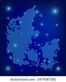 Denmark map in blue. Dotted map. Dots  Kingdom of Denmark map with spotlights on dark blue background.  Global social network.  Blue futuristic background with Dotted map . EPS10