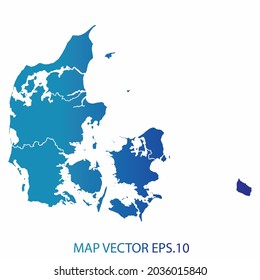 Mapa de Dinamarca, color de gradiente azul , estilo infográfico , sobre fondo blanco con Map World. Malla 3D del marco de cables, mapa 3D,