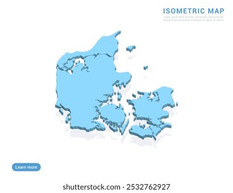 Denmark map blue on white background with isometric vector.