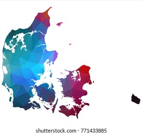 denmark map. Blue and Red polygonal shape vector illustration on white background. Vector illustration eps 10.