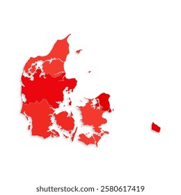 Denmark map with border highlighted regions, states, isolated on white background. Template map of Denmark. Detailed vector illustration.