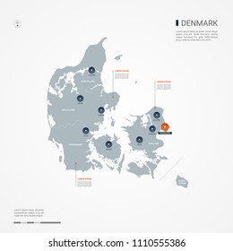 Denmark map with borders, cities, capital Copenhagen and administrative divisions. Infographic vector map. Editable layers clearly labeled.