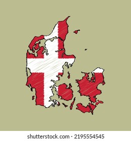 Denmark map with chalk effect vector graphics