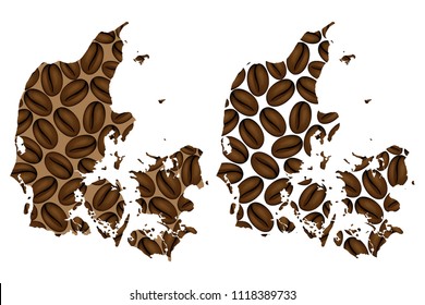 Denmark -  map of coffee bean, Kingdom of Denmark map made of coffee beans,