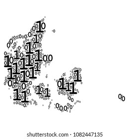 Denmark Map composition icon of one and zero digits in various sizes. Vector digits are organized into Denmark Map collage design concept.