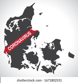 Denmark map with Coronavirus warning illustration