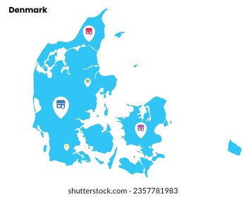 Denmark Map, country map, Ecommerce map, shopping icon