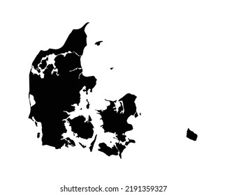 Denmark Map. Danish Country Map. Dane Black and White National Outline Geography Border Boundary Shape Territory EPS Vector Illustration Clipart