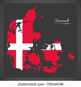 Denmark map with Danish national flag illustration