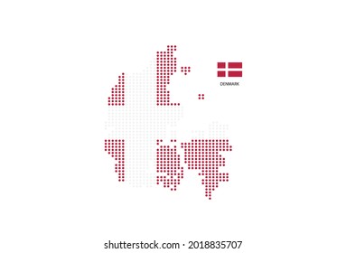 Diseño de mapas de Dinamarca por color de la bandera de Dinamarca en forma de círculo, Fondo blanco con bandera de Dinamarca.