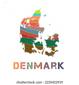 Denmark map design. Shape of the country with beautiful geometric waves and grunge texture. Attractive vector illustration.