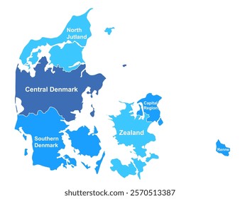 Denmark map. Denmark map with division and province names isolated – vector