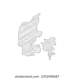 Denmark Map Drawing, Pencil Sketch