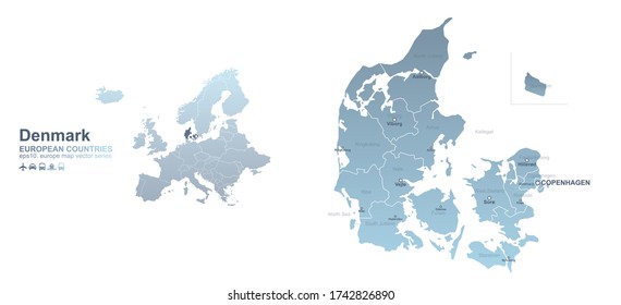 denmark map. european country vector map series.