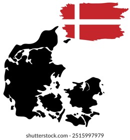 Denmark Map with Denmark Flag