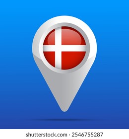 Denmark Map Flag Icon. Glossy icon. 3D. Vector Illustration.