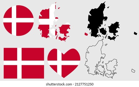 Denmark Map Flag Icon Set