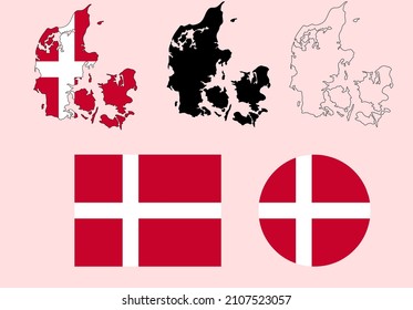 denmark map flag set vector