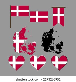 Denmark. Denmark map and flag. Vector illustration.