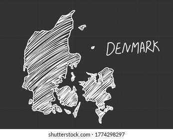 Denmark map freehand sketch on black background.