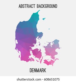 Denmark map in geometric polygonal,mosaic style.Abstract tessellation,modern design background,low poly. Vector illustration.