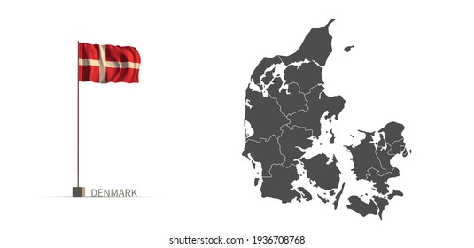 Mapa de Dinamarca. mapa vectorial de país gris e ilustración 3d del indicador.