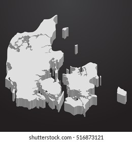 Denmark map in gray on a black background 3d
