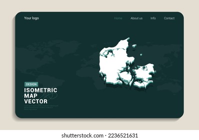 Denmark map green background with isometric vector. Web banner layout template.