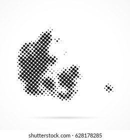 Denmark map in halftone. Dotted illustration isolated on a white background.
Vector illustration.