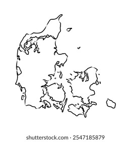 Denmark map hand drawn sketch. Country map for infographic. Vector