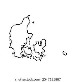 Denmark map hand drawn sketch. Country map for infographic. Vector