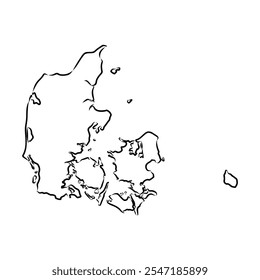 Denmark map hand drawn sketch. Country map for infographic. Vector