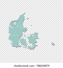 Denmark map - High detailed pastel color map of Denmark. Denmark map isolated on transparent background. Vector illustration eps 10.