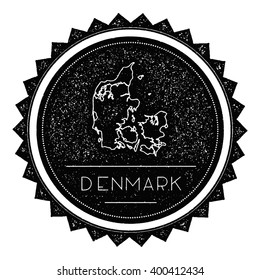 Denmark Map Hipster Stamp with Retro Vintage Styled Design. Hipster Grungy Stamp of Denmark Map Vector Illustration. Denmark Round Sticker.