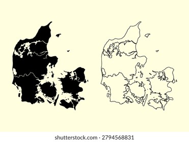 denmark map icon with bold silhouette and outline style for travel and navigation