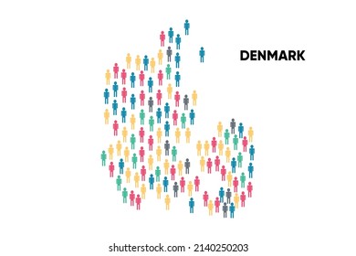Dänemark Karte erstellt von einer Gruppe von Menschen, Bevölkerung. Globalisierung. Menschen aus verschiedenen Ländern