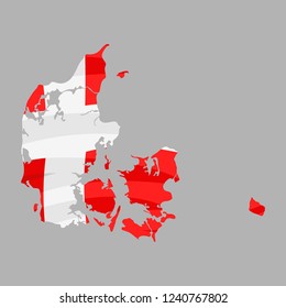 Denmark map with national flag. flat, icon, vector illustration