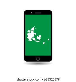 Denmark Map On Mobile Phone Green Screen For Business, Education or Presentation