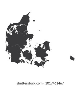 Denmark map on white background vector, Denmark Map Outline Shape Black on White Vector Illustration, High detailed black illustration map -Denmark.